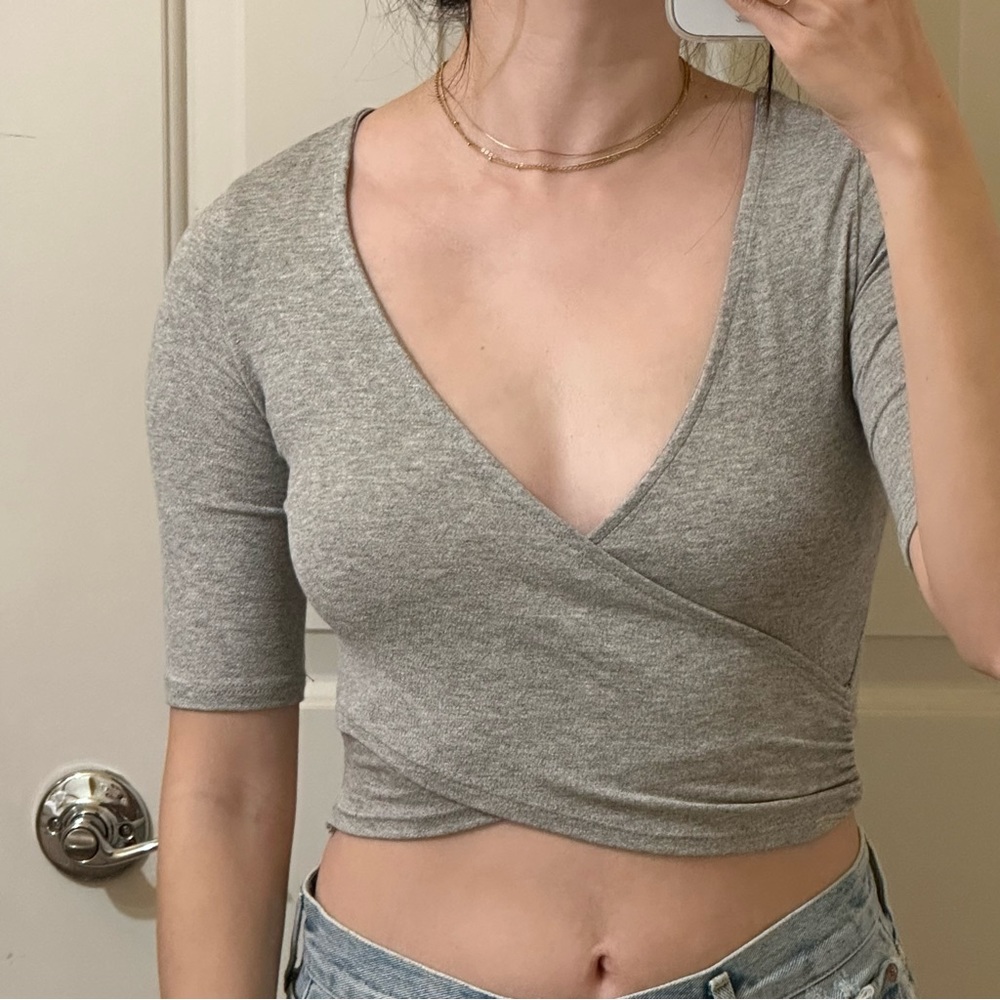 Grey Wrap Top